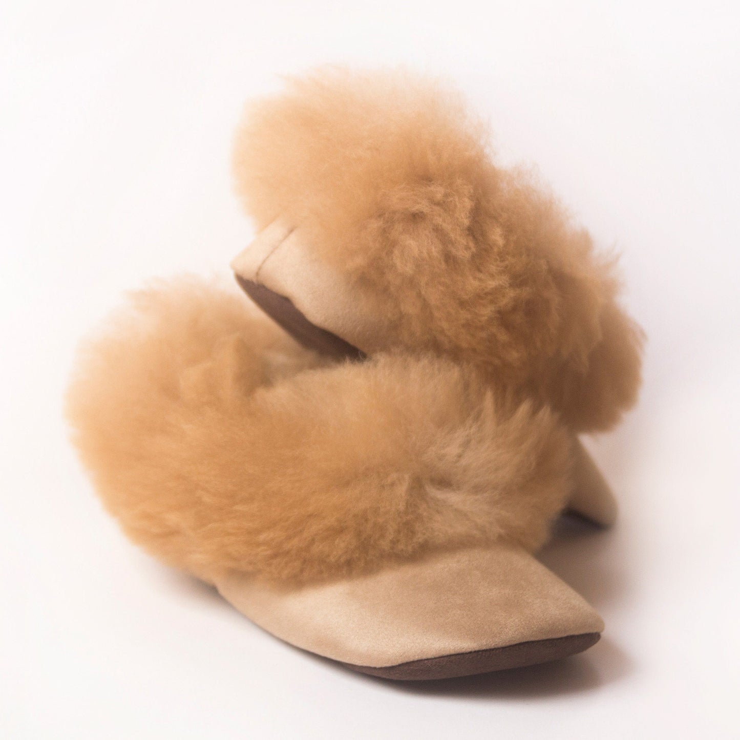 Chaussons en fourrure d'alpaga | Chaussons beiges en fourrure d'alpaga | Chaussons en fourrure faits main
