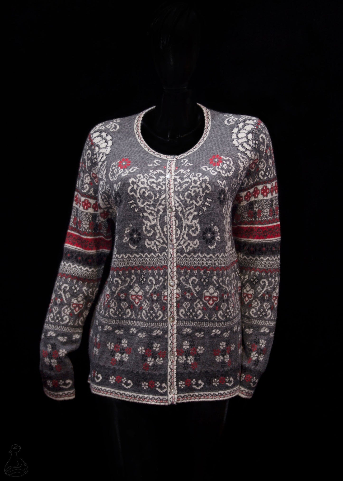 Baby Alpaca Woman Cardigan | 100% Baby Alpaca Wool with Mother-of-Pearl Buttons | Luxury Peruvian Style Jacquard Pattern